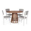 Ver imagem 1 de Mesa de Jantar Redonda Gabi Noronha com 4 Cadeiras Estofadas Ella Branco/cinza Claro