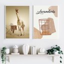 Ver imagem 2 de Kit 2 Quadros Lavandería - Girafa 33x24cm:moldura Branca