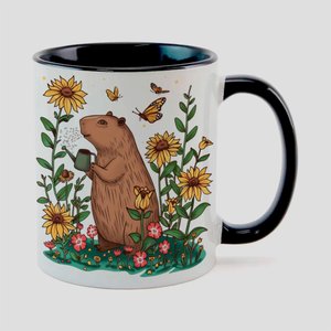 Caneca Branca com Interna Preta Y5 Capivara Girassol 4