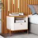 Ver imagem 2 de Mesa de Cabeceira Quarto Tucupí Slim 1 Gaveta e Pés de Metal Off White/nature/bronze