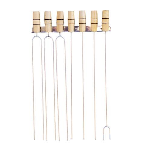 Kit Espetos 59 Cm 06 Unid. Churrasco + Garfo + Porta Espeto