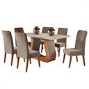 Ver imagem 1 de Mesa de Jantar 6 Lugares Taina com Vidro Mel/pérola/off White - Viero Móveis
