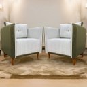 Ver imagem 2 de Kit 2 Poltronas Decorativas para Sala e Recepção Aviv Corino e Linho Premium Cores