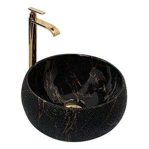 Cuba Pia Cerâmica Apoio Banheiro Lavabo Redonda 39x39cm Luxo - Preto