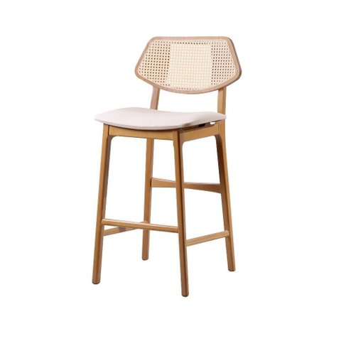 Banqueta Finy - Madeira Maciça com Assento Acolchoado em Linho - Távoli Decor