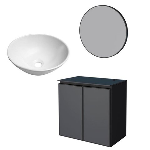 Conjunto Banheiro Aço Gabinete Umbu 60 Com Cuba Cuia Branca Espelho Luna Cozimax Preto