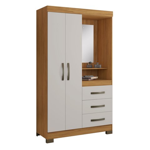 Guarda-Roupa 4 Portas 3 Gavetas com Espelho Freijó e Off White Notável