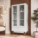 Ver imagem 1 de Cristaleira Retrô 80,3cm 2 Portas com Vidro e Gaveta Branco B198