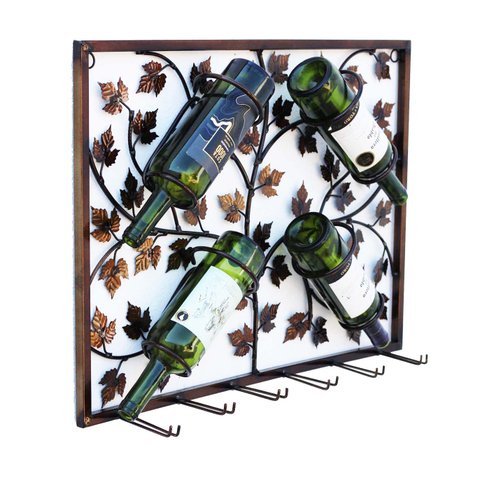 Adega Decorativa Suporte para Garrafas e Taças de Parede Vinho Ferro Folhas