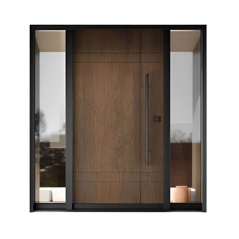 Porta Pivotante em Cumaru C Puxador Metalico 1,54 X 2,24 M L X a Vidros Laterais