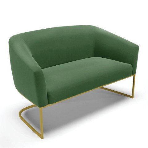 Sofá Namoradeira 2 Lugares Base Industrial Dourado Stella Suede D03 - D'Rossi Cor Verde
