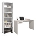 Ver imagem 1 de Mesa para Computador Gávea com Gaveta e Livreiro Office Branco Trama - Móveis Leão
