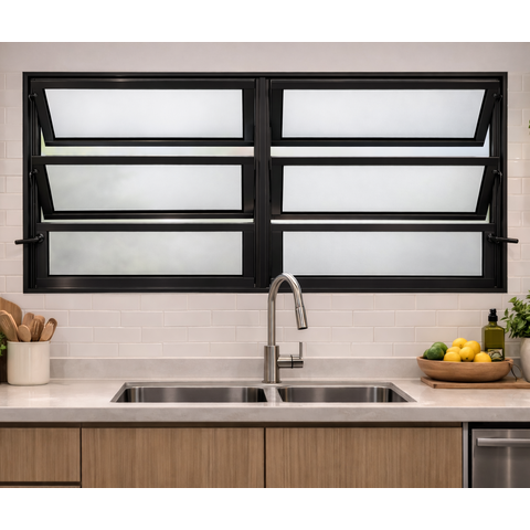 Vitro Basculante 2 Seções 60x120 Alumínio Preto Linha 25