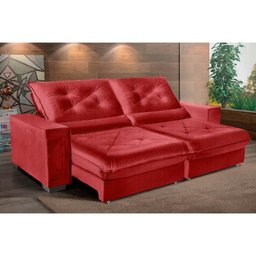 Sofá Retrátil e Reclinável 2,10m Suede Cancún Vermelho - 1