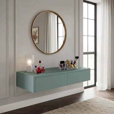 Penteadeira Aparador Suspenso para Maquiagem Quarto Verde Laca