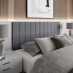 Cabeceira Modulada Mali Queen Estofada Auto Adesiva Cinza - 2