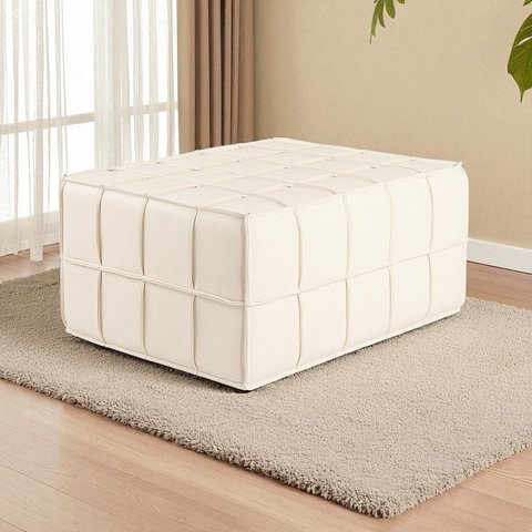 Puff de Couro Legítimo Decorativo 80x80x40 cm Queen
