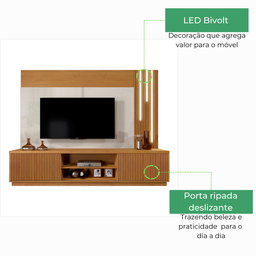 Estante Home Tv Até 75 Polegadas Led Cascata Valência Mavaular Naturalle / Off White - 5
