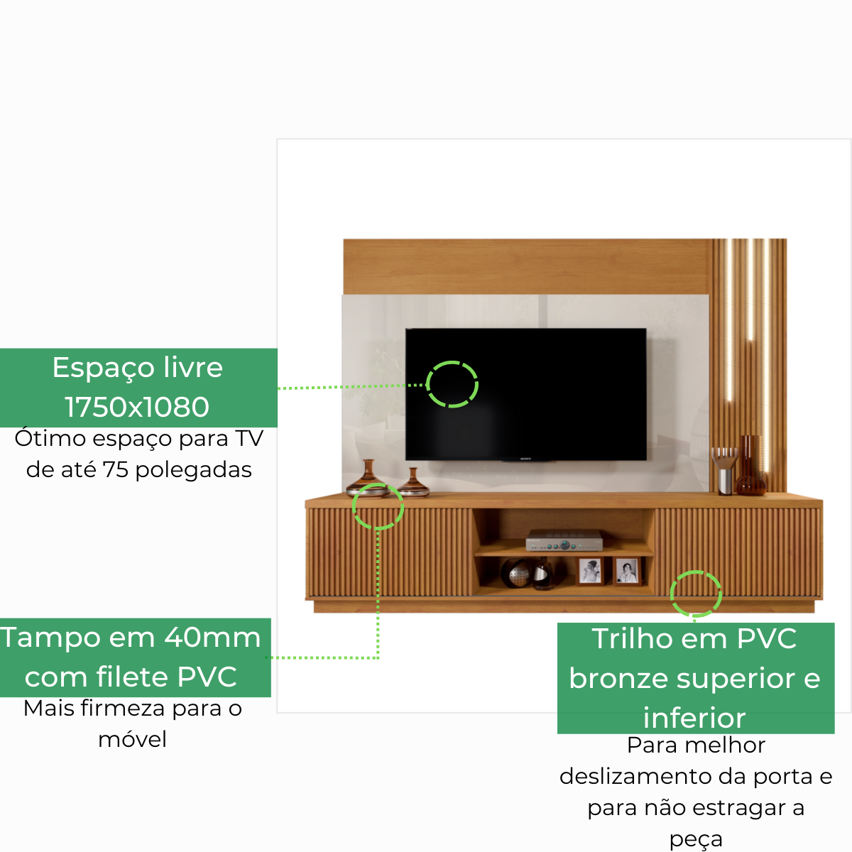 Estante Home Tv Até 75 Polegadas Led Cascata Valência Mavaular Naturalle / Off White - 4