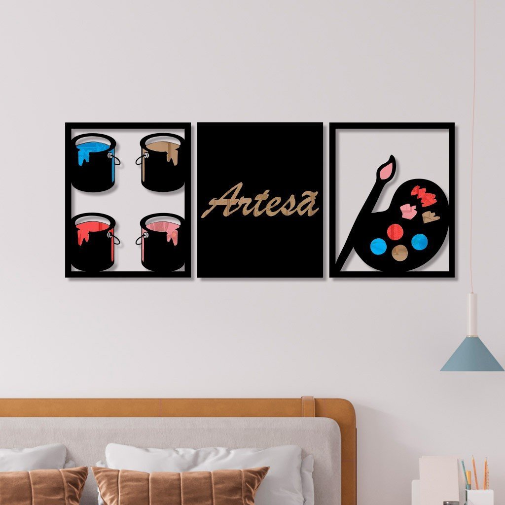 Conjunto 3 Quadros Vazados Artesã com Acrílico