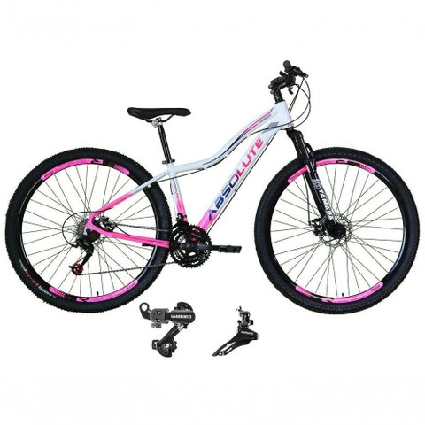 Bicicleta Feminina Aro 29 Absolute Hera 24V Alumínio Câmbios Shimano Freio a Disco Branco-Rosa 15