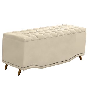 Recamier Calçadeira Baú Belize Casal Queen 160cm Veludo Bege - Montanaris Decor Md Montanaris Decor