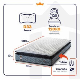 Colchão Solteirão King House Espuma D33 Chicago Solteiro 96x203x19 - 2 Colchão Solteirão King House Espuma D33 Chicago Solteiro 96x203x19 - 2