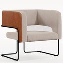Ver imagem 3 de Kit 02 Poltronas Scarlett D02 Base Aço Preto Couríssimo Camel B-14 Linho Bege C-107 - Lyam Decor