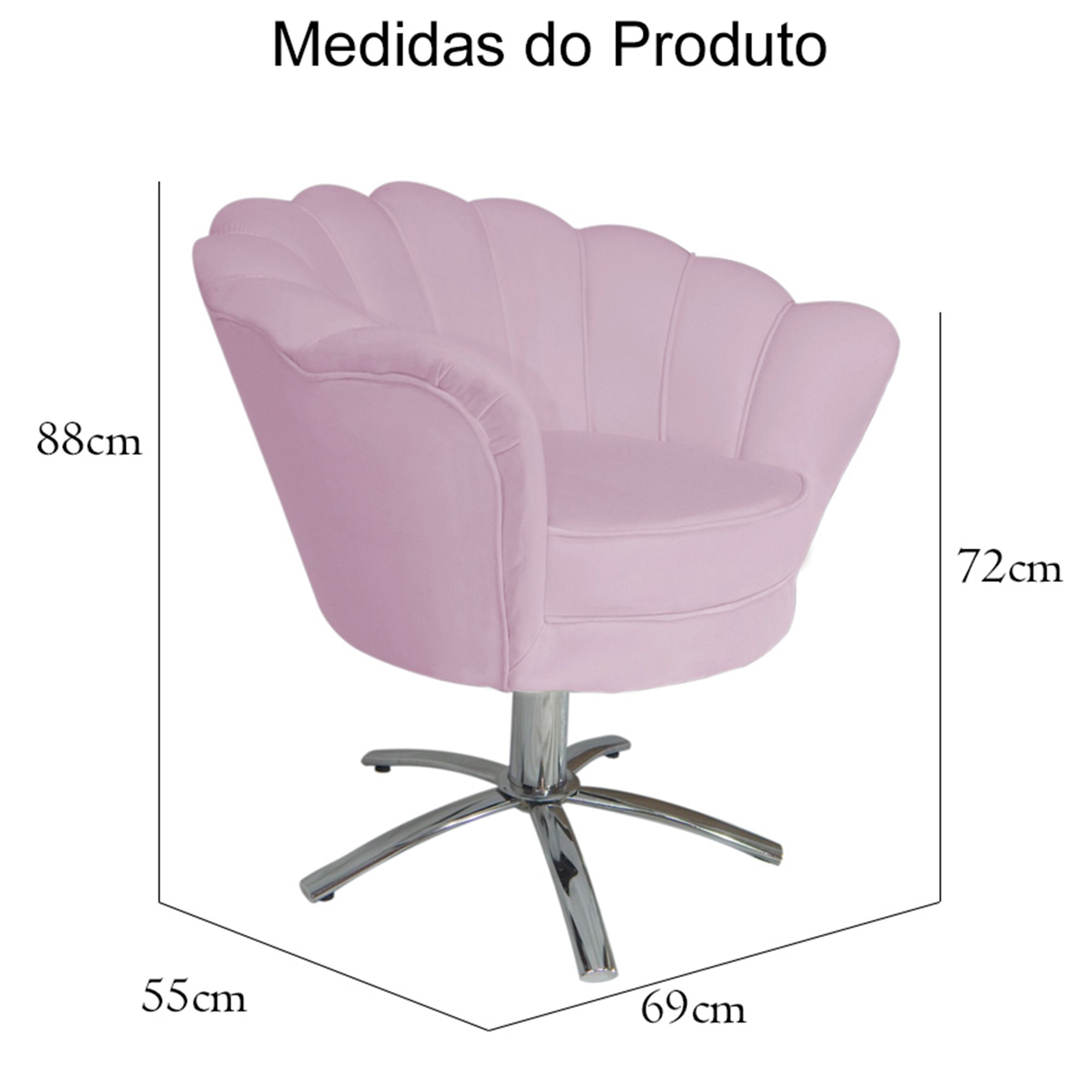 Poltrona Cadeira Com Base Giratoria cromado Pétala Suede Lilas - 5