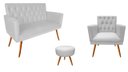 Ver imagem 1 de Kit Namoradeira + 1 Poltrona Decorativa Nina Capitonê + Puff Redondo Couro Branco Pés Madeira Ms Dec