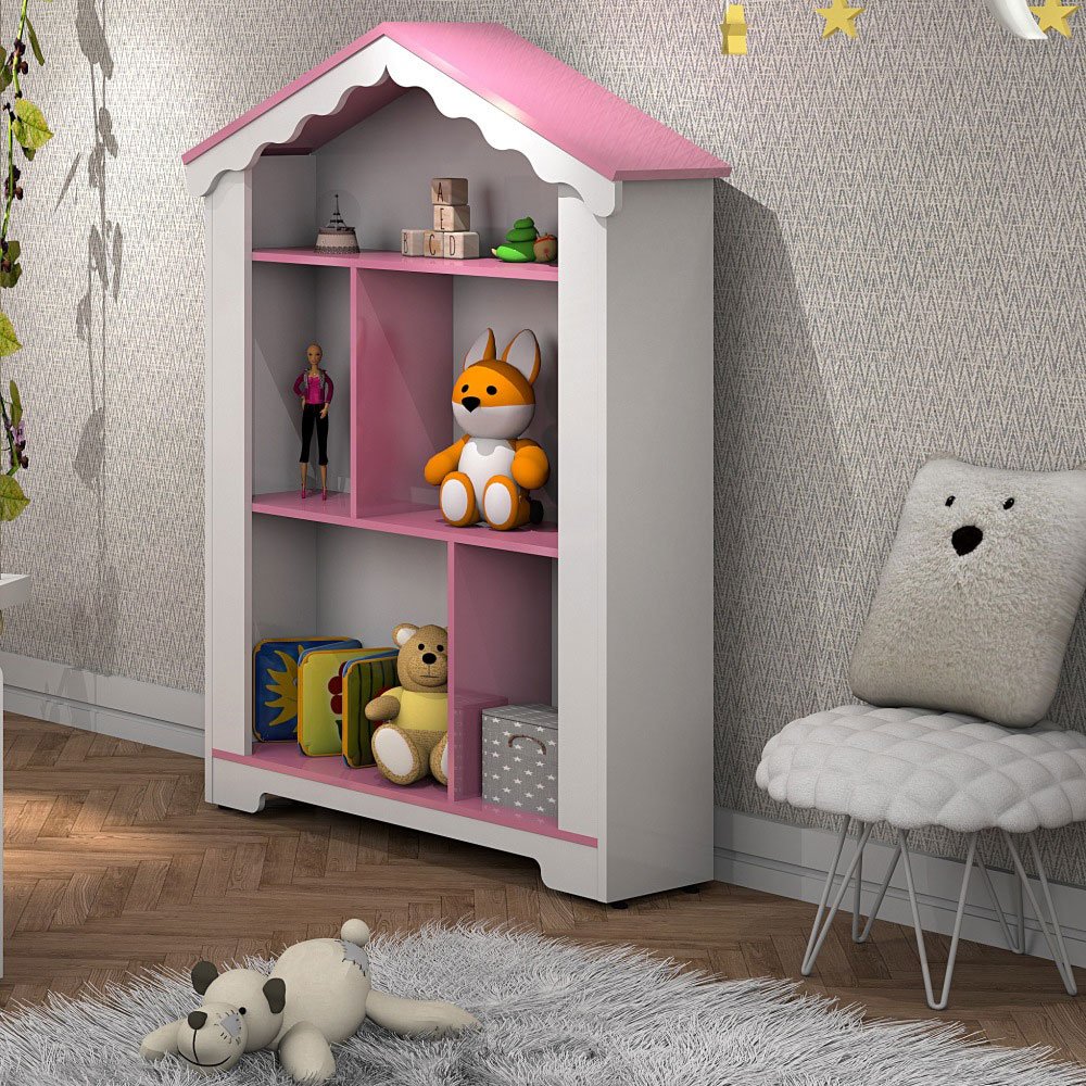 Estante Infantil Casinha Magia Branco Rosa Ofertamo Quarto Decoração - 2