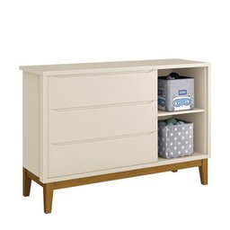 Jogo de Quarto Infantil Cômoda 1 Porta e Berço Classic Areia Fosco com Pés Amadeirado - Reller M - 4