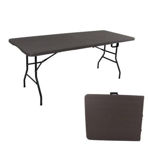 Mesa Dobrável que Vira Maleta Portátil de Plástico Textura Madeira 180 X 74 Cm