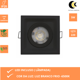Spot Led Deep 5w 6500k Quadrado Preto Embutir - Áreas Internas - 3