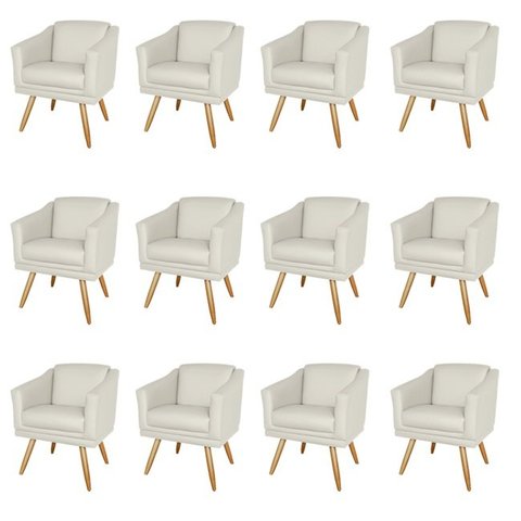 Kit 12 Poltronas Decorativa San Diego Sala Recepção Escritório Bege Nude