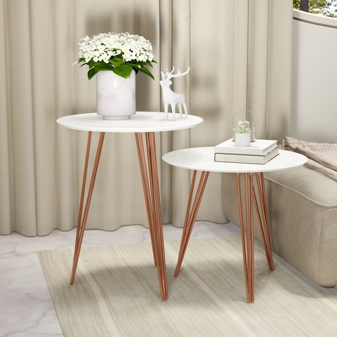 Conjunto de Mesinhas de Centro Sofa Pés de Ferro Brancas
