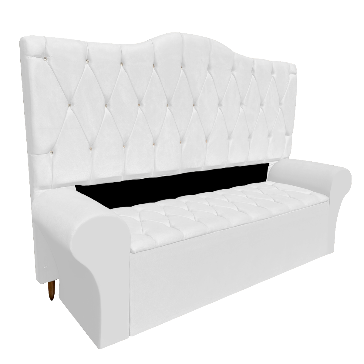 Conjunto Cabeceira Casal e Recamier Baú 140cm Calçadeira Banco Quarto Estofado:corino Branco