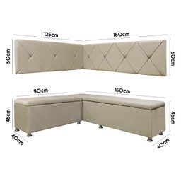 Conjunto Canto Alemão com Bau para Bar Lanchonete Bege 125x160cm Sofa Store - 6