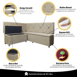 Conjunto Canto Alemão com Bau para Bar Lanchonete Bege 125x160cm Sofa Store - 8
