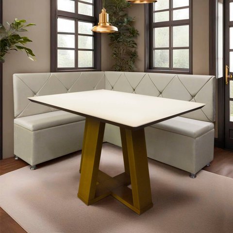 Conjunto Canto Alemão com Bau para Bar Lanchonete Bege 125x160cm Sofa Store