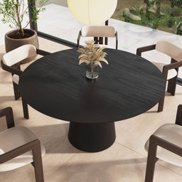 Mesa de Jantar Redonda 150cm Scandi 8 Lugares Lamina Natural de Madeira Preto - 2
