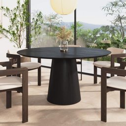 Mesa de Jantar Redonda 150cm Scandi 8 Lugares Lamina Natural de Madeira Preto - 3