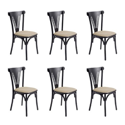 Kit 6 Cadeiras de Jantar Paris Luxo Aço Resistente para Sala de Estar e Área Gourmet - Preta/Bege