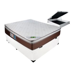 Cama Box Casal Com Baú + Colchão Luckspuma Molas Ensacadas Caribe 138x188:Branco