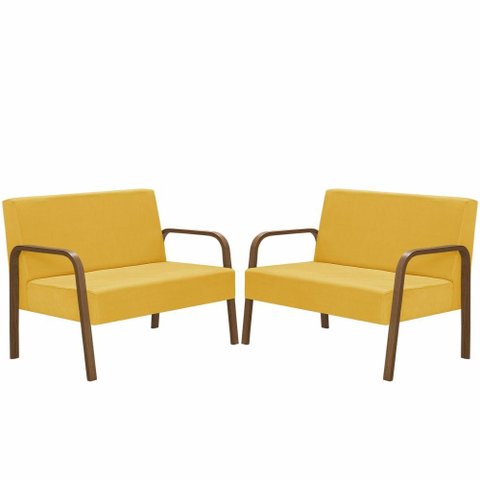 Kit 2 Poltronas 2 Lugares Braço Madeira D Salla Amarelo