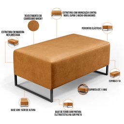 Puff Decorativo Sala de Estar Cléo W01 Base Ferro 90 cm Couríssimo Whisky - Lyam Decor - 4