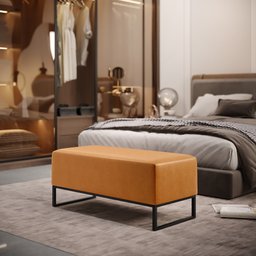 Puff Decorativo Sala de Estar Cléo W01 Base Ferro 90 cm Couríssimo Whisky - Lyam Decor - 2