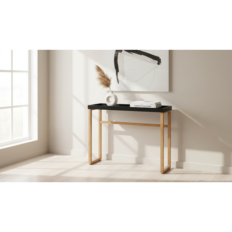 Aparador Slim 12x96x37cm Tampo Mdf Pés Pinus Moderno:preto