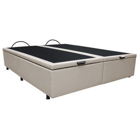 Base Box Baú para Cama Casal King 192x203cm Bipartido Liz S05 Sintético Bege - Mpozenato