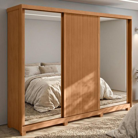 Guarda Roupa Casal MDF Lopas Ollie 3 Portas Espelho Pés Amên/Off